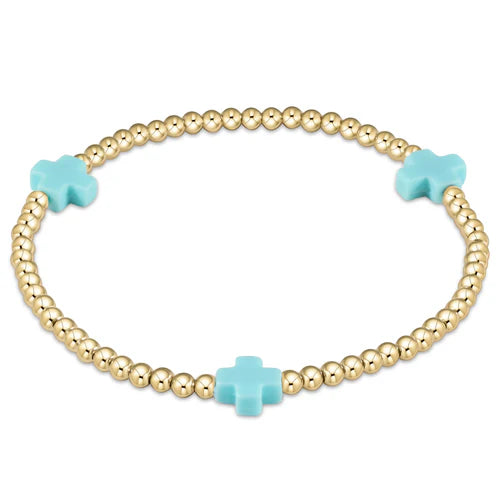 Enewton Extends - Signature Cross Gold Pattern 3mm Bead Bracelet - Turquoise