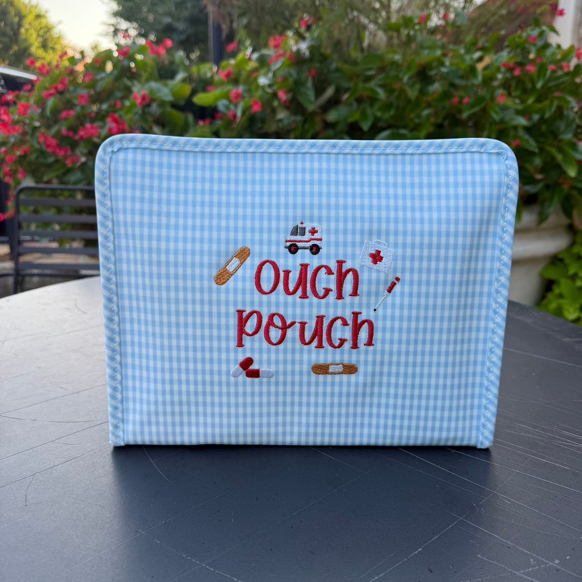 TRVL Large Roadie with "Ouch Pouch" Embroidery Gingham Mist