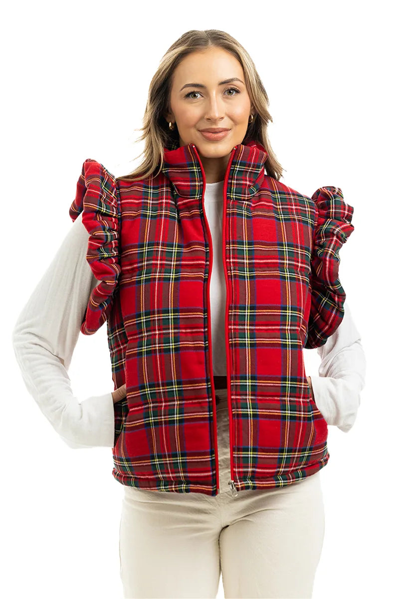 Katydid Royal Stewart Plaid Ruffle Puffer Vest