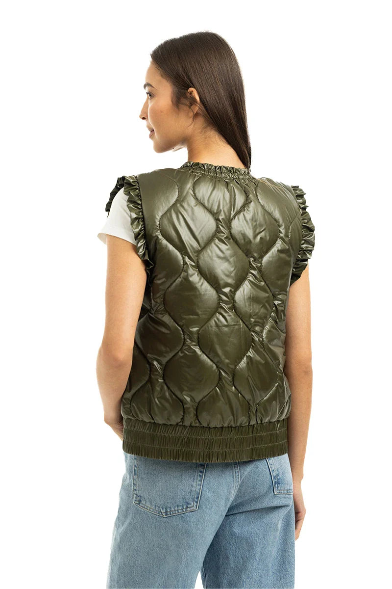 Katydid Light Olive Metallic Quilted Vest