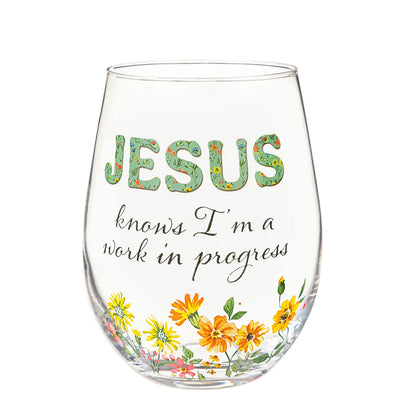 Evergreen Viva Style Jesus Knows Stemless Wine Glass