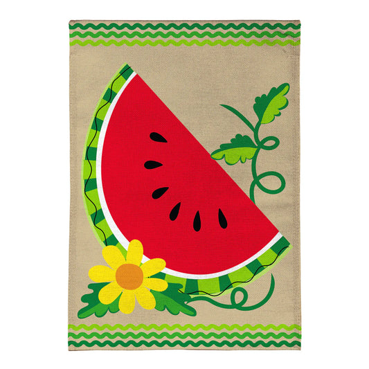 Evergreen Watermelon Slice Burlap Garden Flag