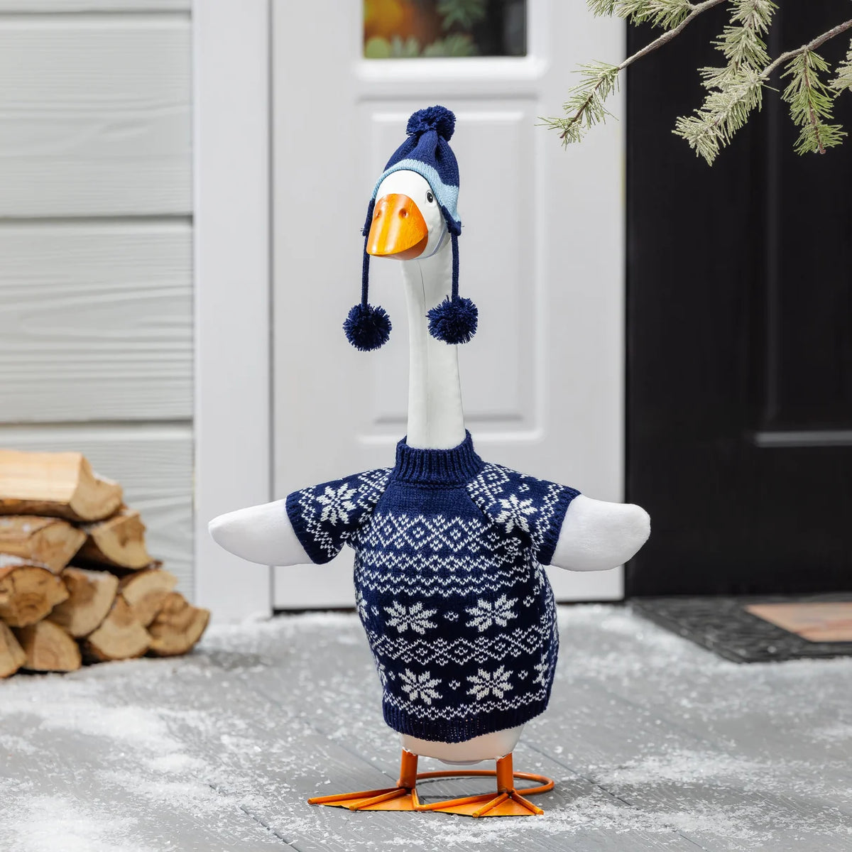 Evergreen Porch Goose Blue Sweater