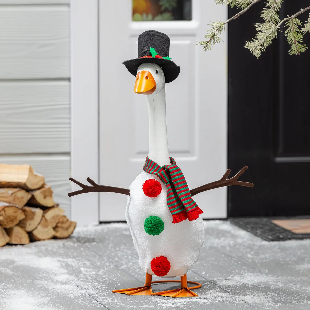 Evergreen Porch Goose Snowman