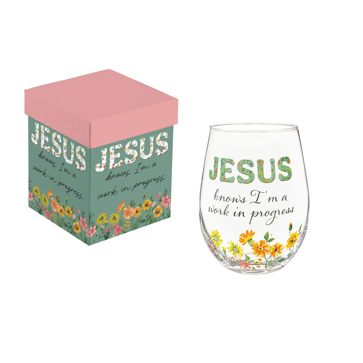Evergreen Viva Style Jesus Knows Stemless Wine Glass