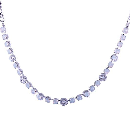 Mariana - Petite Flower Cluster Necklace in "White Opal"- Rhodium