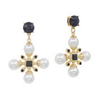 Meghan Browne Nan Black and Pearl Studded Cross Earrings