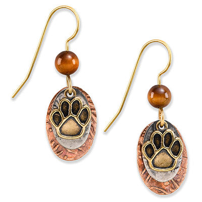 Silver Forest Paw Print Dangle Earrings