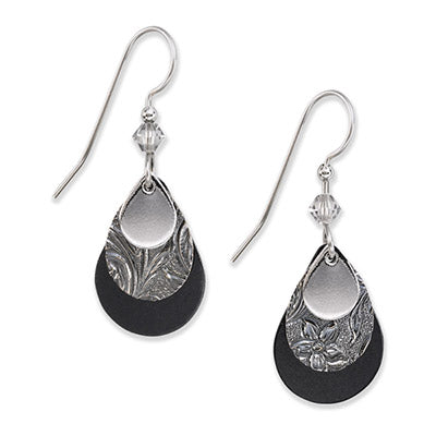 Silver Forest Layered Teardrops with Black Earrings