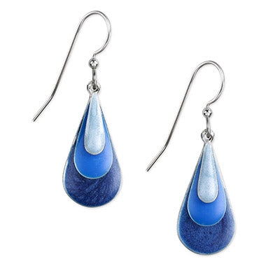 Silver Forest Blue Teardrop Dangle Earrings