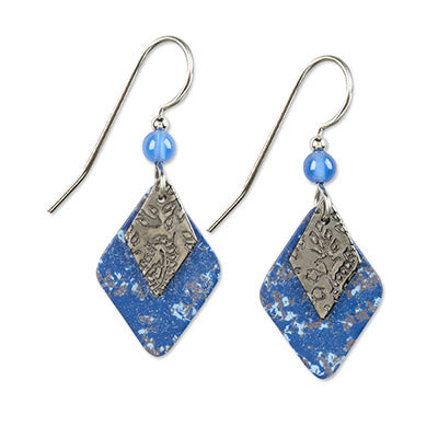 Silver Forest Layered Blue Diamond Drop Earrings