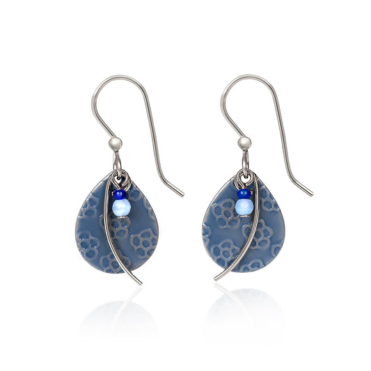 Silver Forest Blue Tear with Wisp Drop Earrings