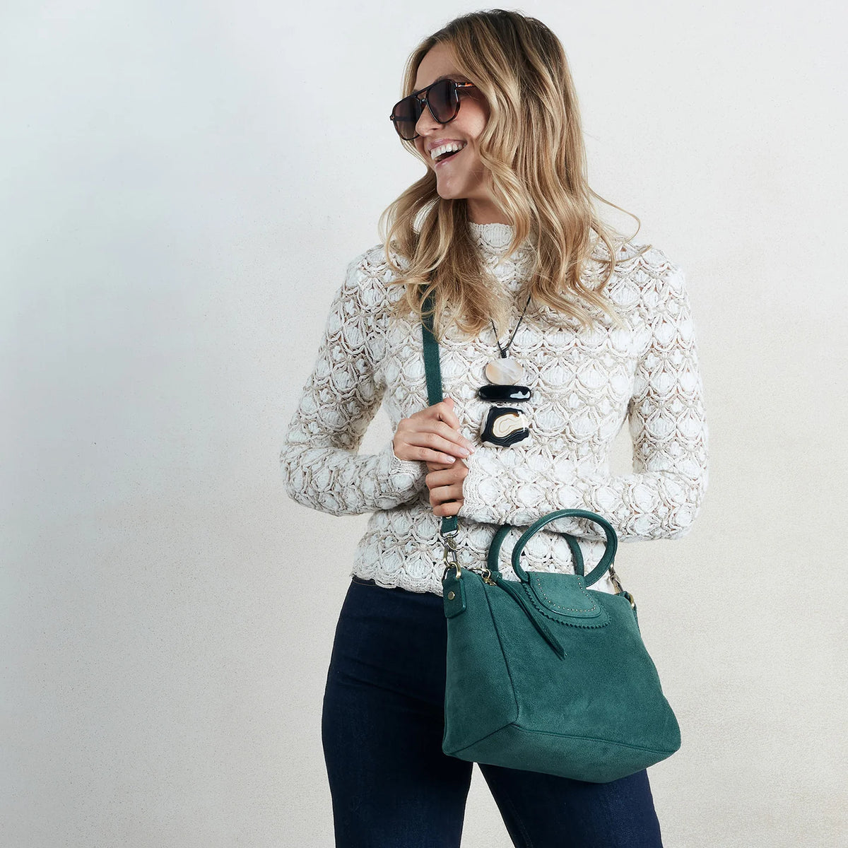 HOBO Sheila Medium Satchel Pine Needle Suede Leather
