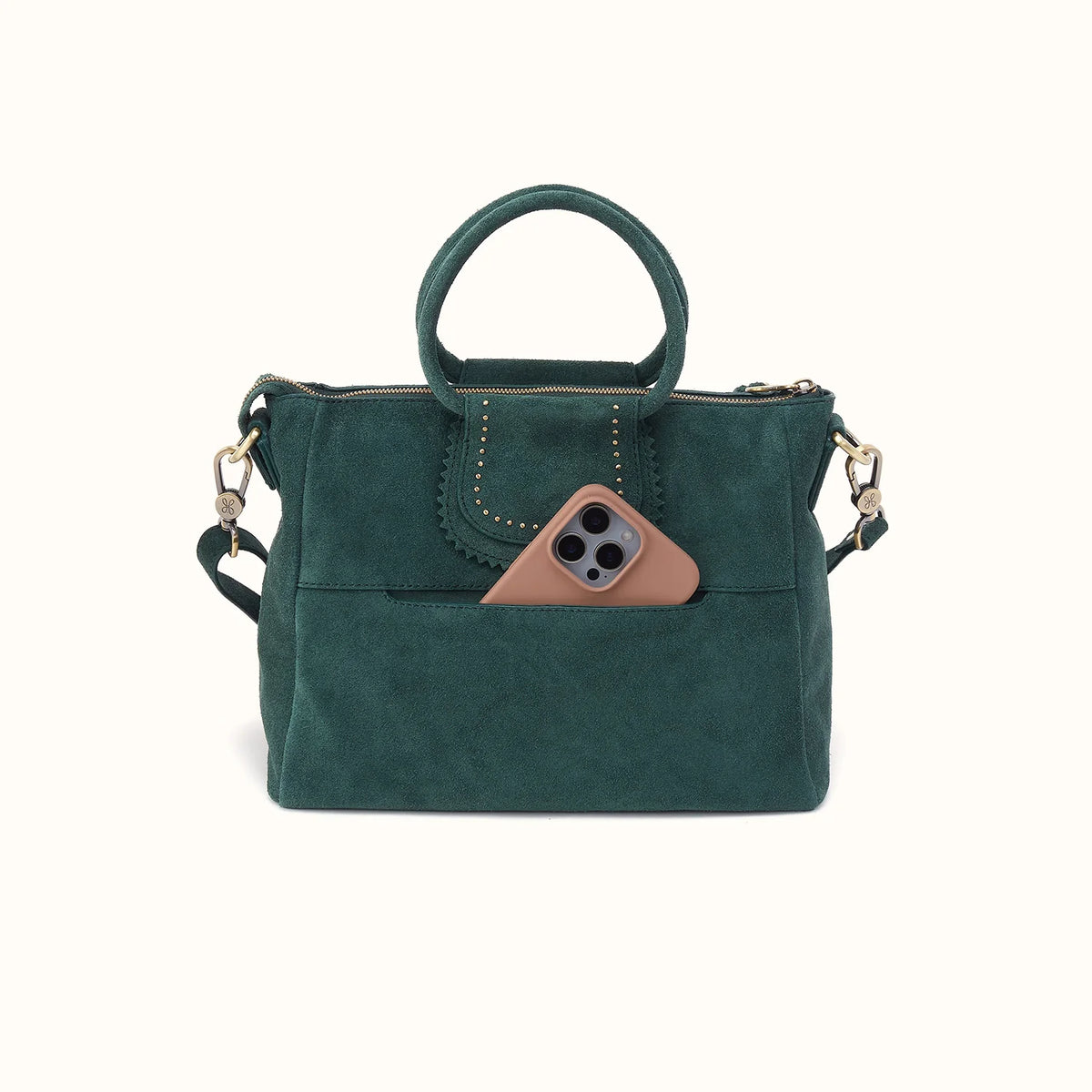 HOBO Sheila Medium Satchel Pine Needle Suede Leather