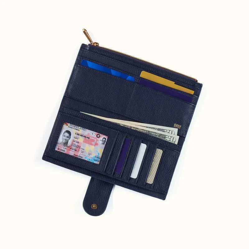 HOBO Dunn Continental Wallet Ink Navy Pebbled Leather