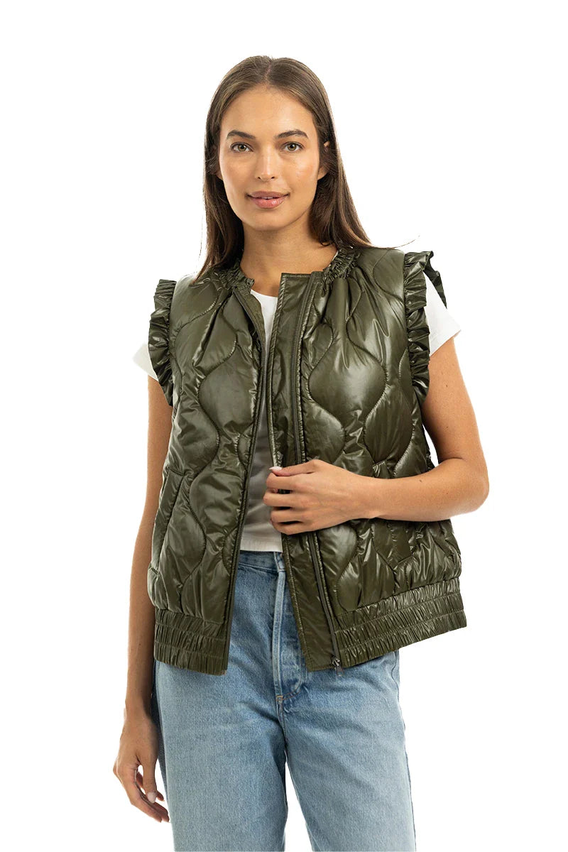 Katydid Light Olive Metallic Quilted Vest