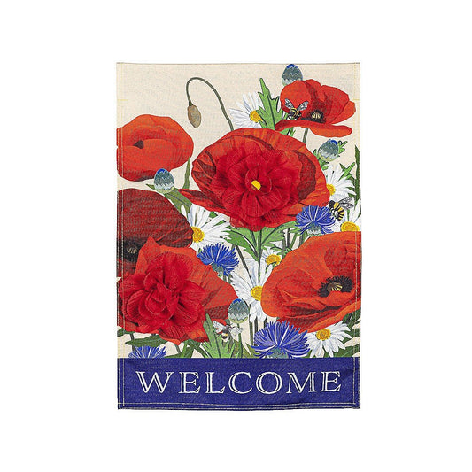 Poppies Welcome Garden Linen Flag