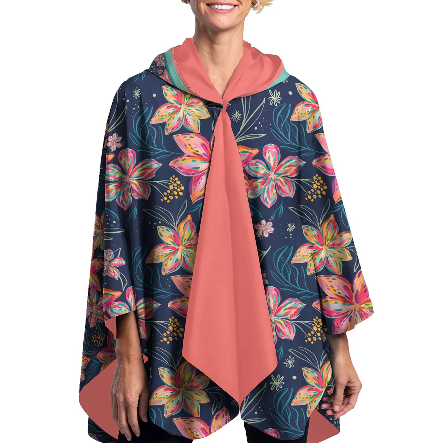 RainCapers EttaVee Bold Flowers Womens Rain Cape - Rainproof Breathable Rain Poncho for Women