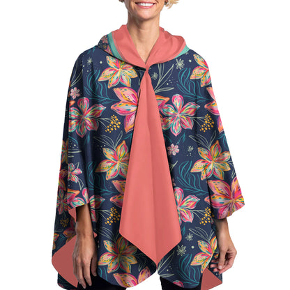RainCapers EttaVee Bold Flowers Womens Rain Cape - Rainproof Breathable Rain Poncho for Women