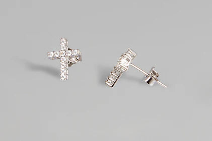 Meghan Browne 18K Saint Silver Cross Earrings