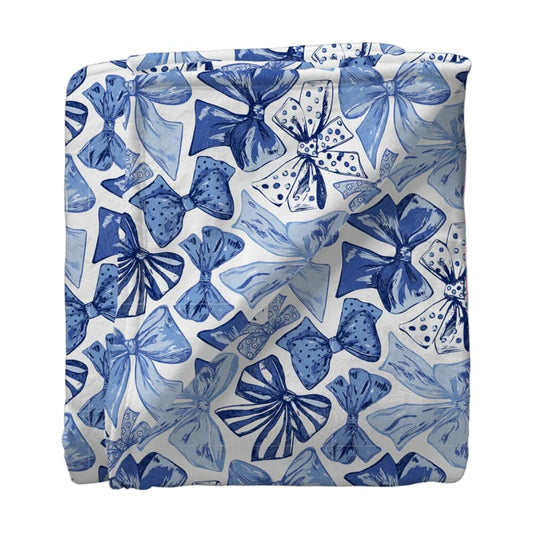 Southern Couture 50x80 Super Soft Blanket Preppy Blue Bows