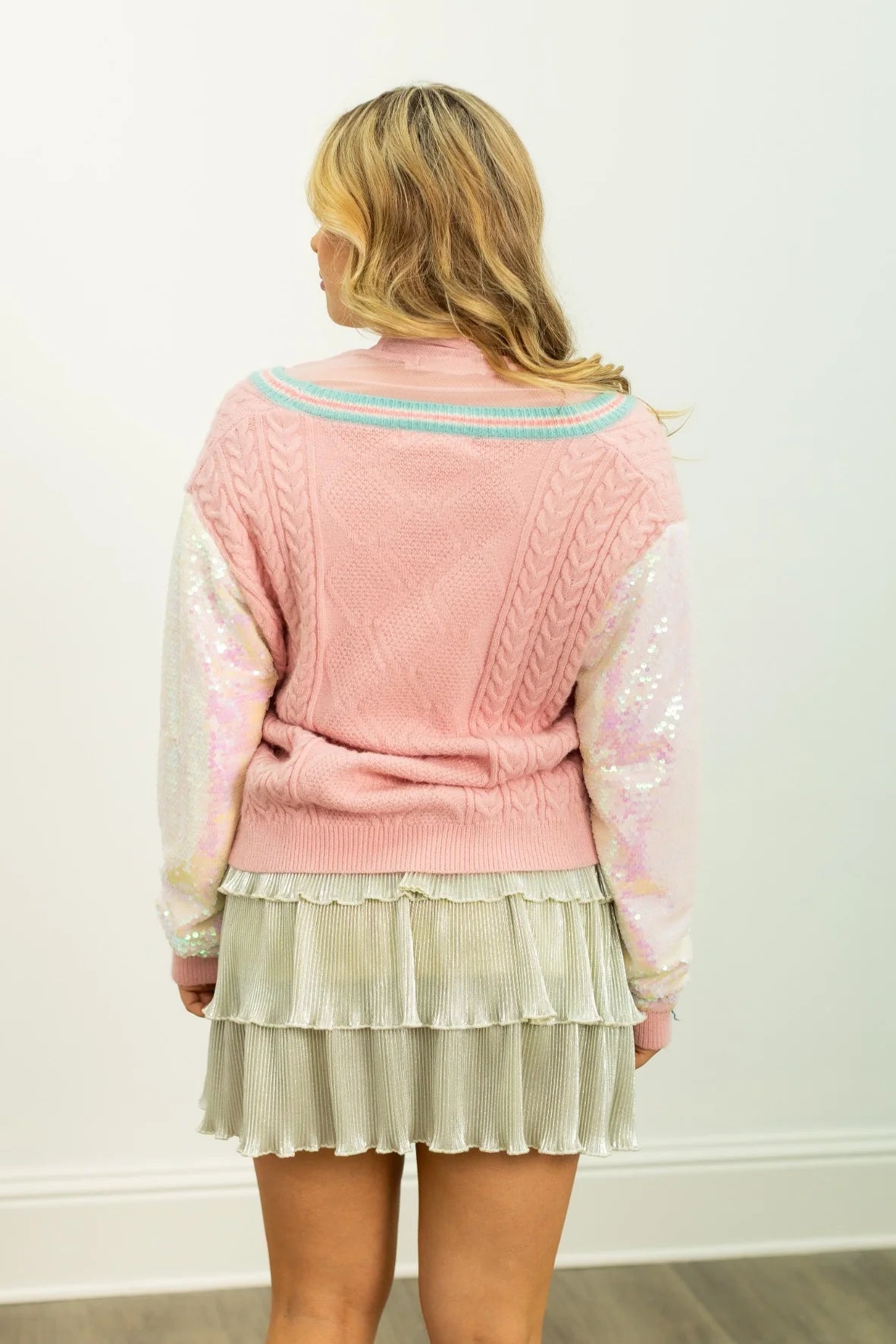Grace + Emma Snowman Cardigan with Sequin Sleeves
