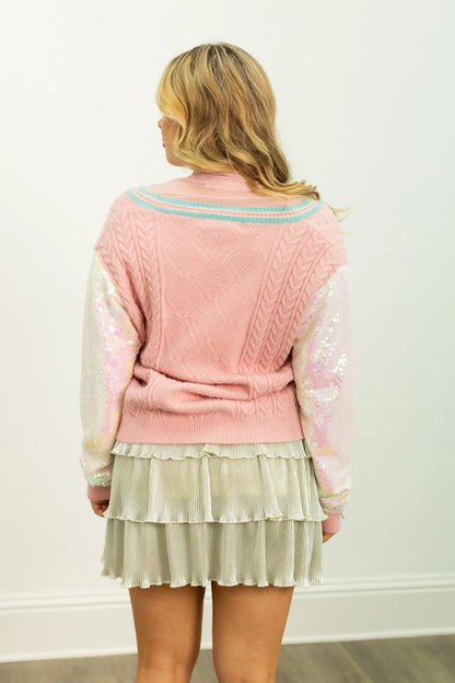 Grace + Emma Snowman Cardigan with Sequin Sleeves