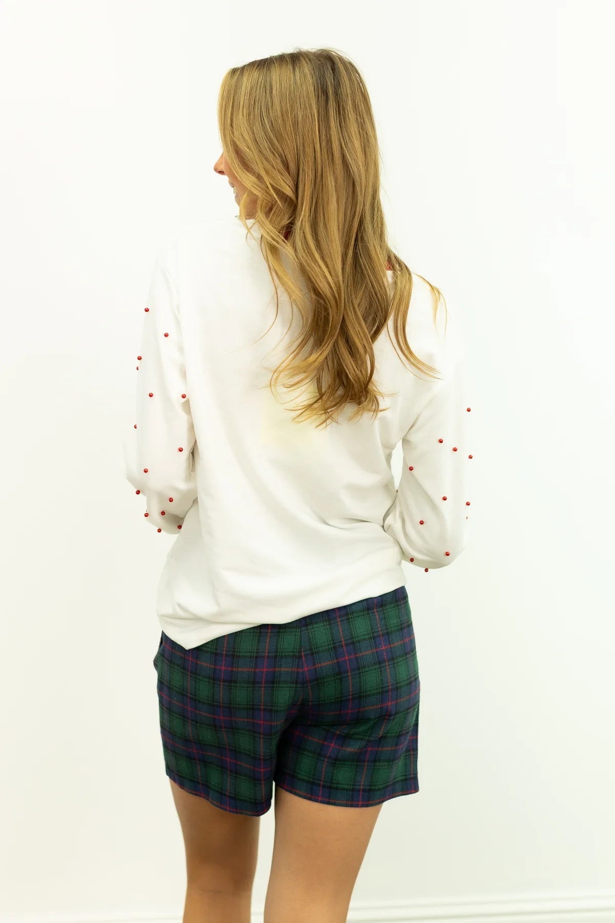 Grace + Emma Plaid Tree Patch on Ivory Long Sleeve Top