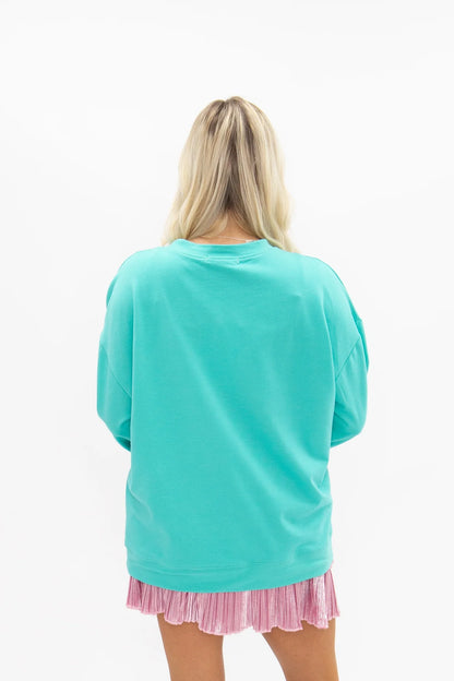 Grace + Emma Colorful Christmas Tree with Jewel Detail on Turquoise Long Sleeve Top