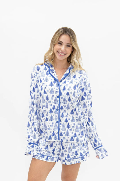 Grace + Emma Blue Trees Pajama Set