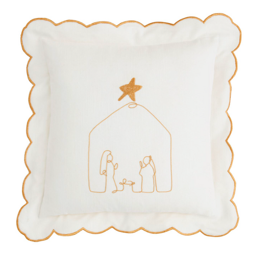 Mud Pie Gold Scallop Nativity Pillow