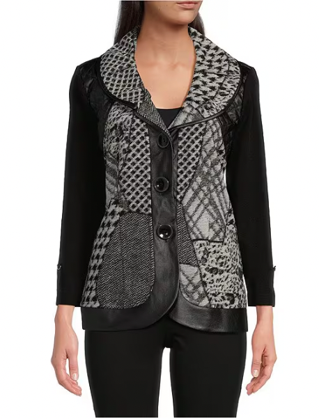 Ali Miles Mixed Media Knit Jacket Shaw Collar