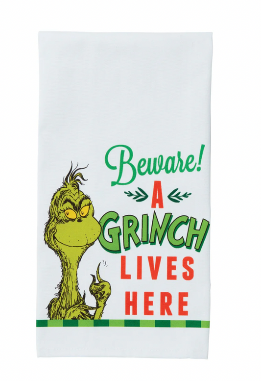 Enesco Beware a Grinch Lives Here Tea Towel