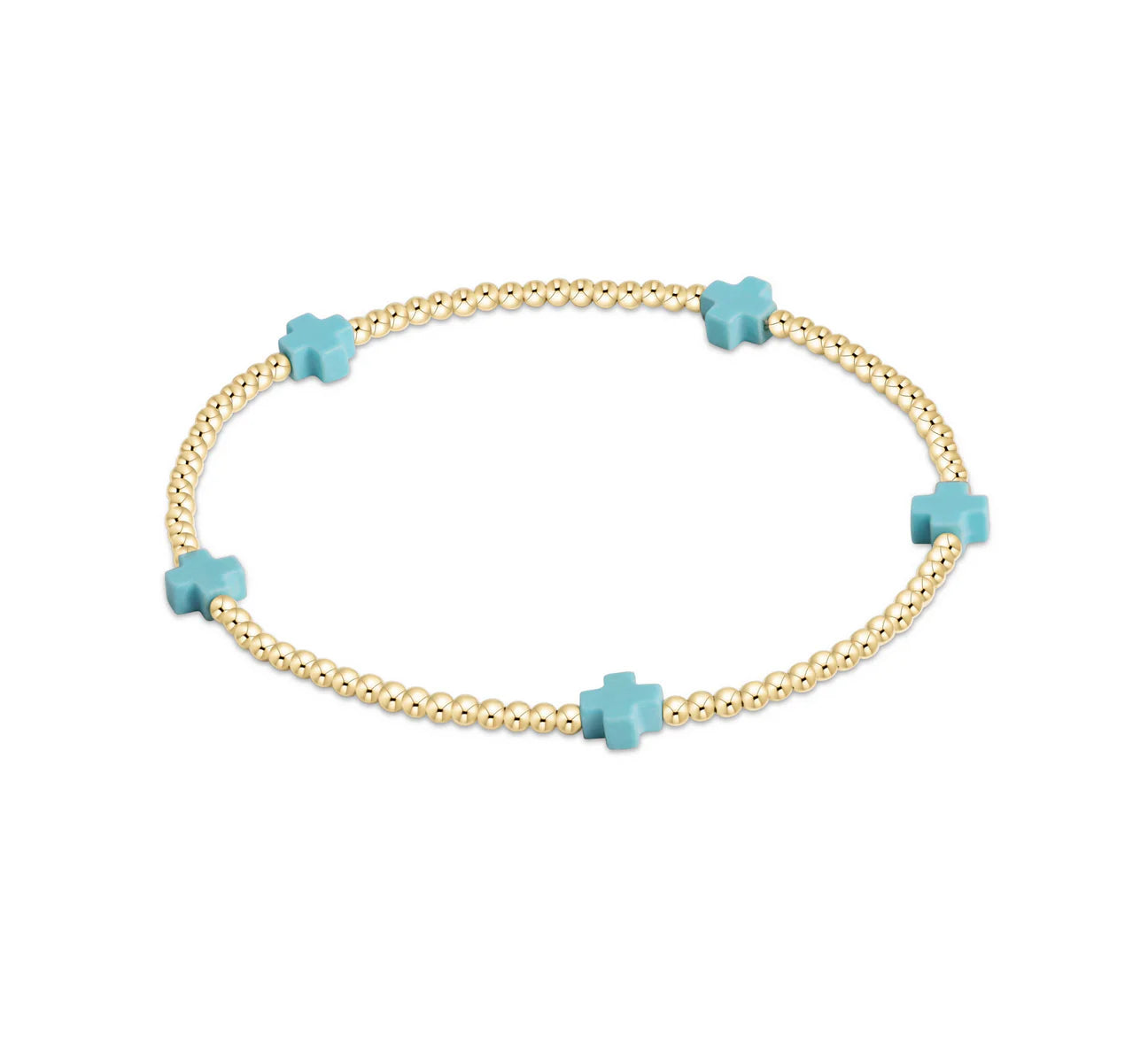 Enewton Signature Cross Small Gold Pattern 2mm Bead Bracelet - Turquoise