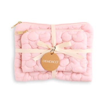 Demdaco Pink Quilted Flower Zip Pouch Set of 2