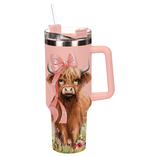 Evergreen Hillside Pasture Highland Cow Tumbler Canyon Cup