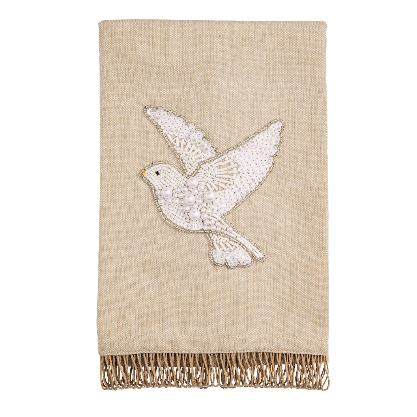 Mud Pie White Beaded Christmas Towel