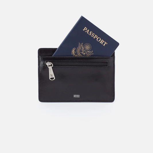 HOBO Euro Slide Card Case in Black Polished Leather