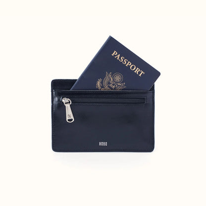 HOBO Euro Slide Card Case Ink Navy Polished Leather