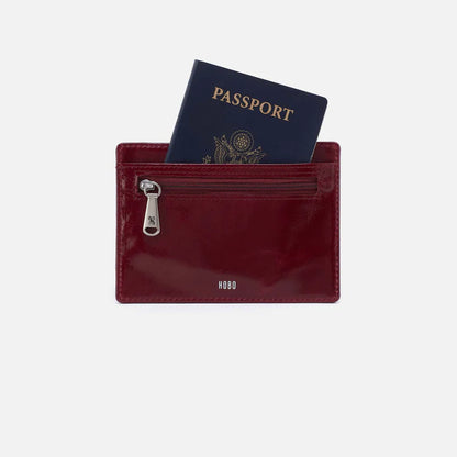 HOBO Euro Slide Card Case in Saddleberry Polished Leather