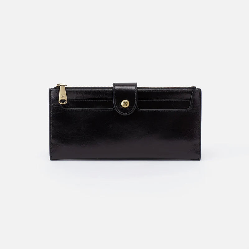 HOBO Dunn Continental Wallet in Polished Black Leather