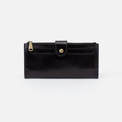 HOBO Dunn Continental Wallet in Polished Black Leather