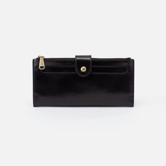 HOBO Dunn Continental Wallet in Polished Black Leather