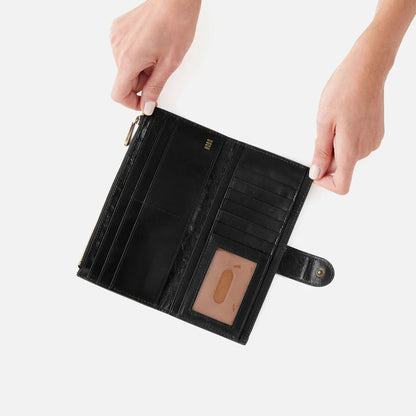 HOBO Dunn Continental Wallet in Polished Black Leather