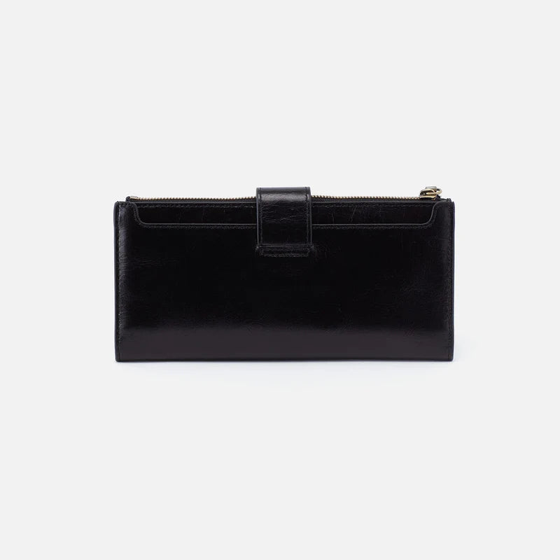 HOBO Dunn Continental Wallet in Polished Black Leather