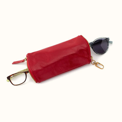 HOBO Spark Double Eyeglass Case Polished True Red Leather