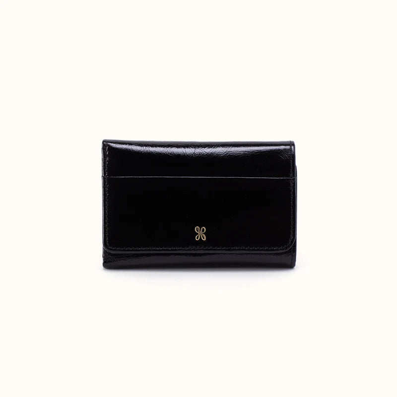 HOBO Jill Trifold Wallet Black Polished Leather