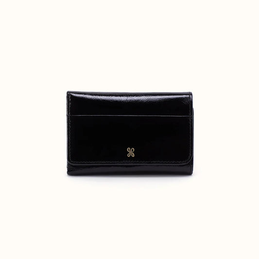 HOBO Jill Trifold Wallet Black Polished Leather