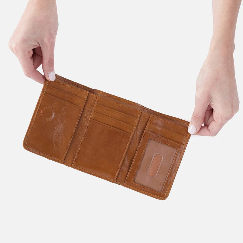 HOBO Jill Trifold Wallet in Polished Truffle Leather