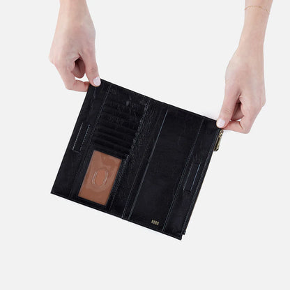 HOBO Jill Large Bifold Wallet in Polished Black Leather